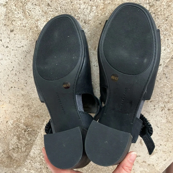 NWOB Lucky Brand Women's Juliane Black Leather Cutout Heeled Sandal - Picture 9 of 13